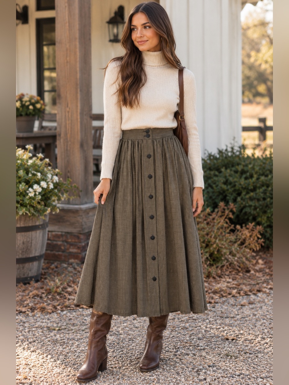 Vintage Ouiset Plaid Midi Skirt